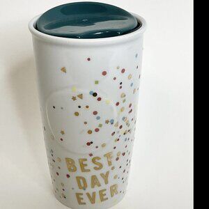 Share STARBUCKS CERAMIC 10 oz Tumbler BEST DAY EVER with Lid Confetti Coffee Mug